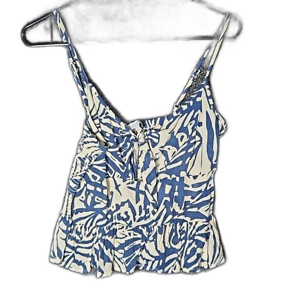 Patrons of Peace Spaghetti Strap Blue and Cream Crop Top Small - Picture 1 of 12